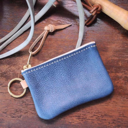 [クラシックファスナー財布 - ワックスをこする青]良い縫製革素材のパッケージ自由レタリングのカップルの手のバッグギフト財布カジ 2枚目の画像
