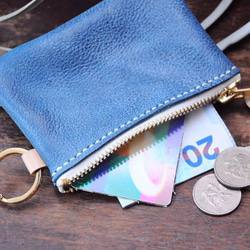 [クラシックファスナー財布 - ワックスをこする青]良い縫製革素材のパッケージ自由レタリングのカップルの手のバッグギフト財布カジ 3枚目の画像