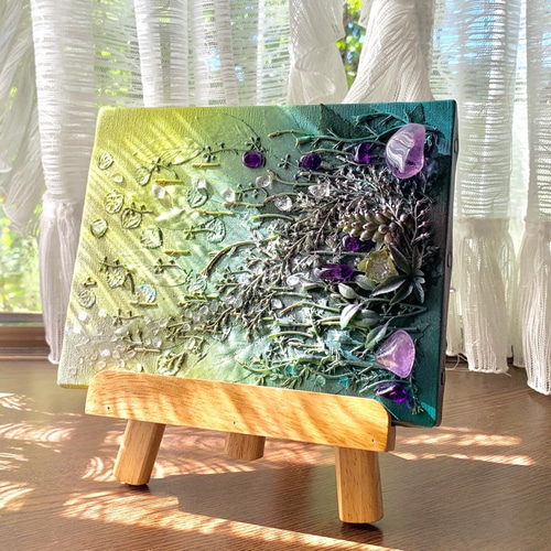 石と花のコラージュ ユニークなジェムストーンアート F0 2