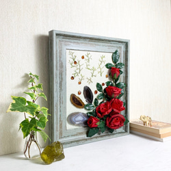 天然石メノウと赤いバラのユニークなコラージュ アート お部屋の飾りに♪贈り物に♪clm003 3枚目の画像