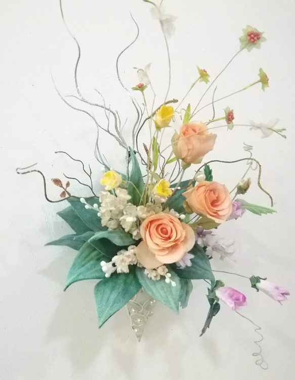 染め布花＊すずらんと薔薇の花束&壁掛け～♪　 2枚目の画像