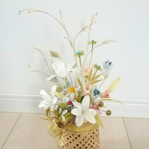 染め布花＊アンティーク・ヒメユリの装飾☆壁掛け アート