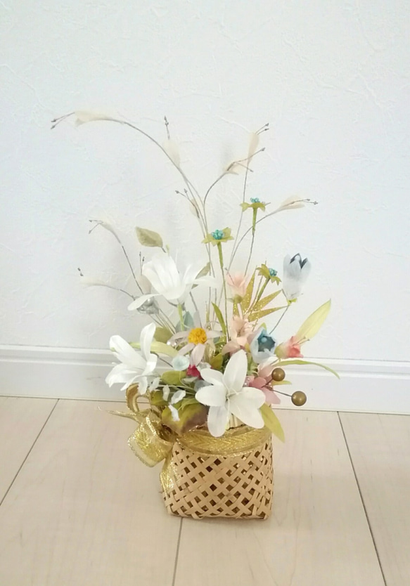 染め布花＊アンティーク・ヒメユリの装飾☆壁掛け アート