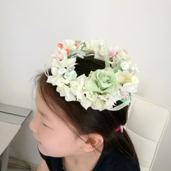 染め布花＊ホワイト紫陽花と小花と薔薇の爽やかリース～♪ 5枚目の画像