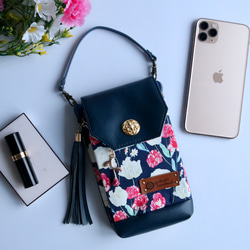 スマホポシェット　薔薇　手描き　トールペイント トートバック スマホポシェット 薔薇 手描き トールペイント