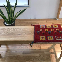 ペルシャ絨毯　ギャッベ　ミニマット　40×44　赤　茜色　桃色　花 5枚目の画像