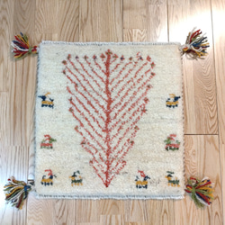 ペルシャ絨毯　ギャッベ　ミニマット　アイボリー　41×41 6枚目の画像