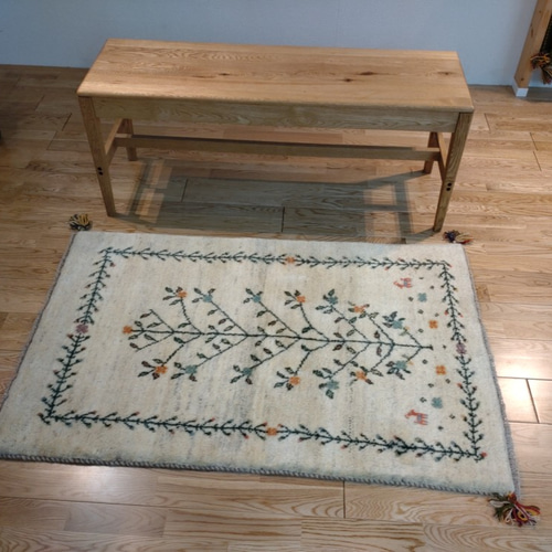 ペルシャ　ギャッベ ランナー中　143×50　アイボリー　タイル　生命の木 ペルシャ ギャッベ ランナー中 143×50 アイボリー タイル 生命の木