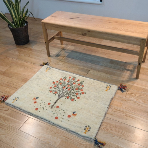 ペルシャ ギャッベ 玄関マット 横柄 88x60 ザクロの木 アイボリー