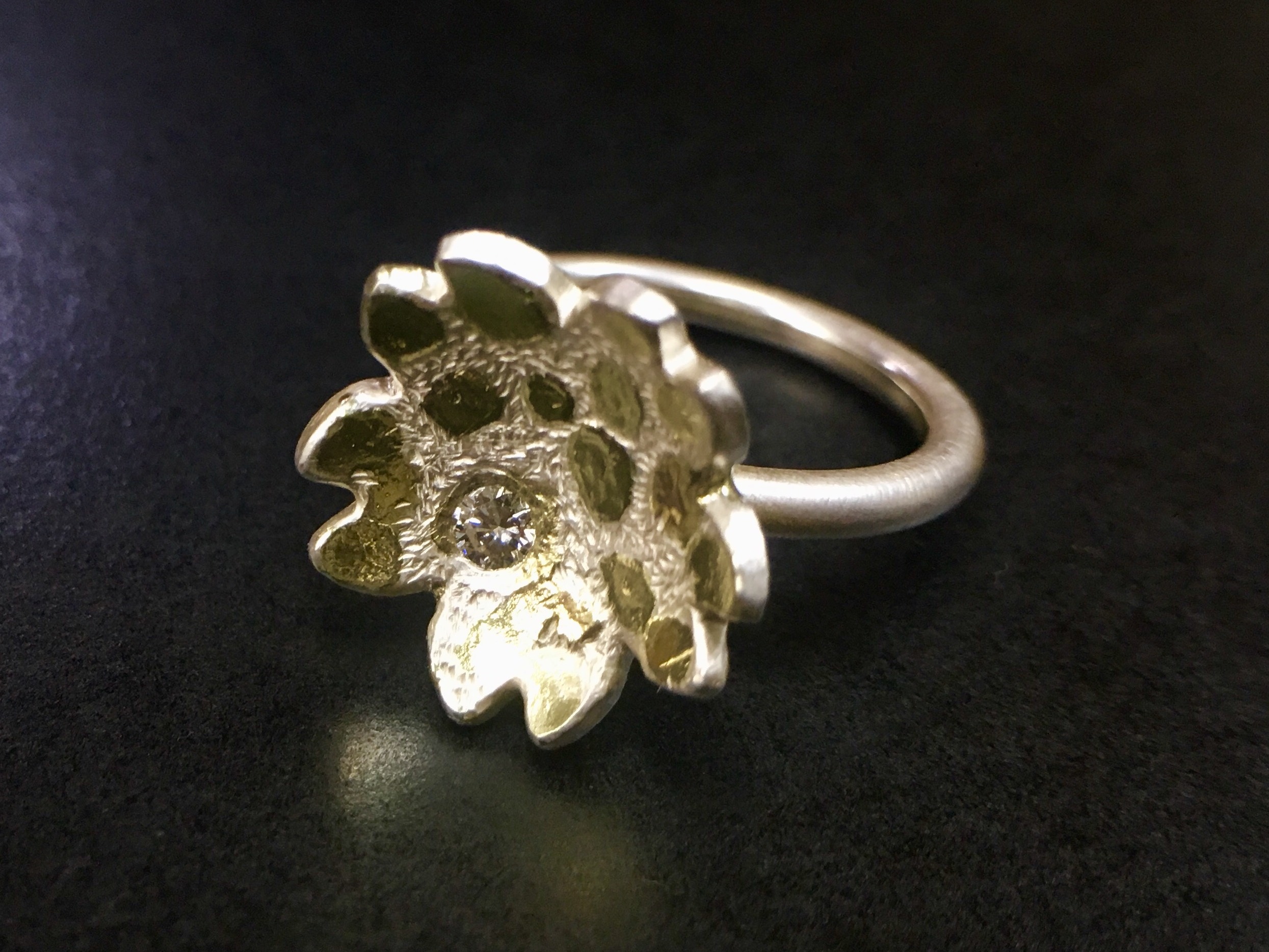 桜とダイヤモンドのシルバーリング