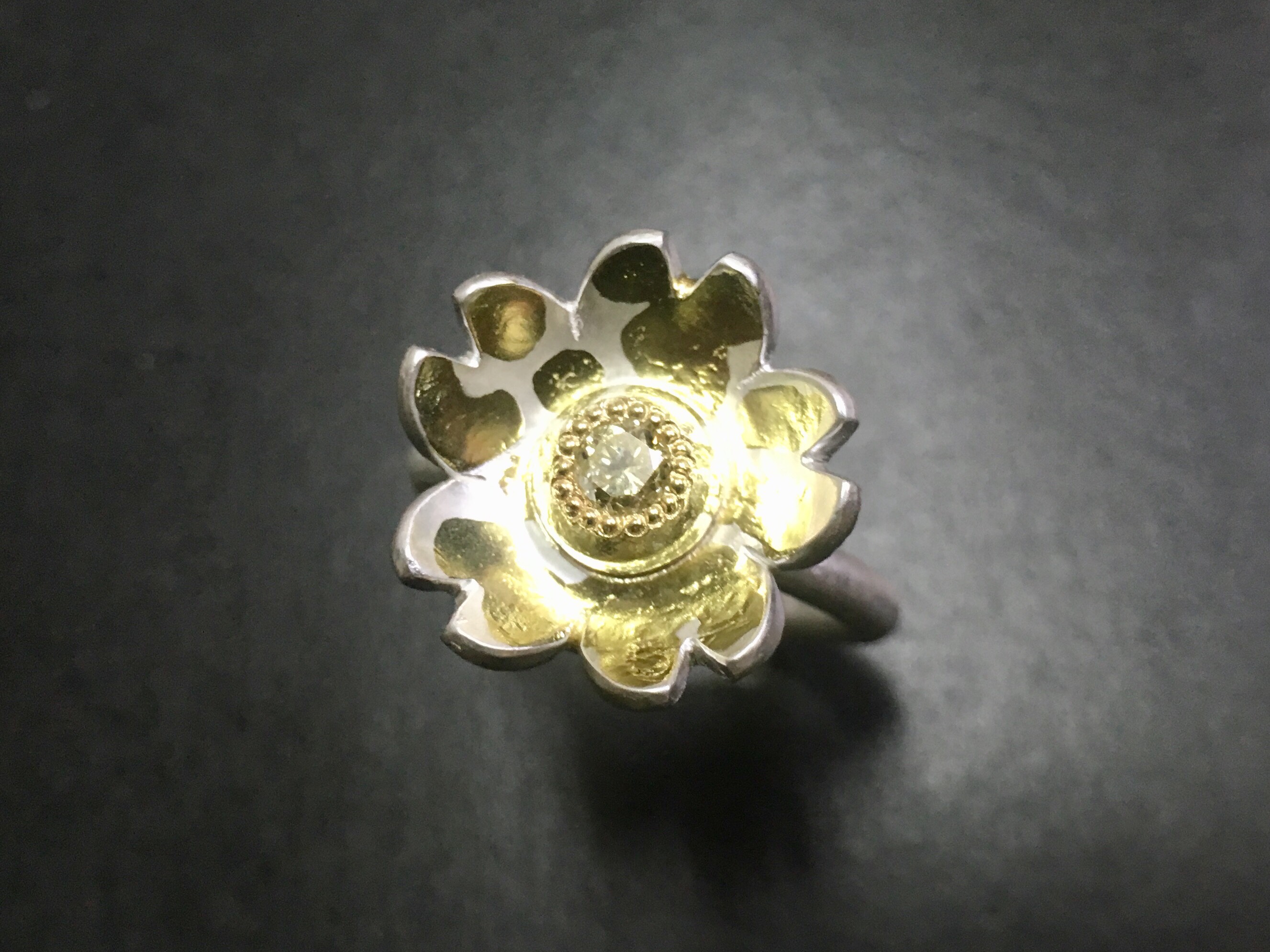 桜とイエローダイヤモンドのシルバーＫ１８リング