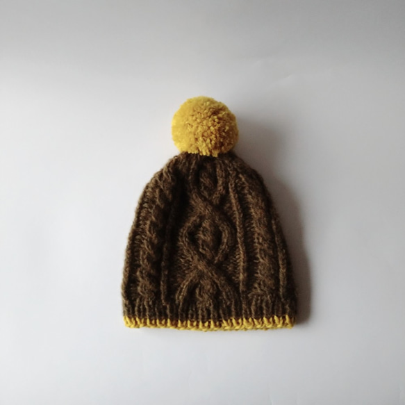 【訂做】阿蘭圖案針織帽（卡其色&amp;黃色） 第1張的照片