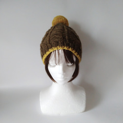 【訂做】阿蘭圖案針織帽（卡其色&amp;黃色） 第2張的照片