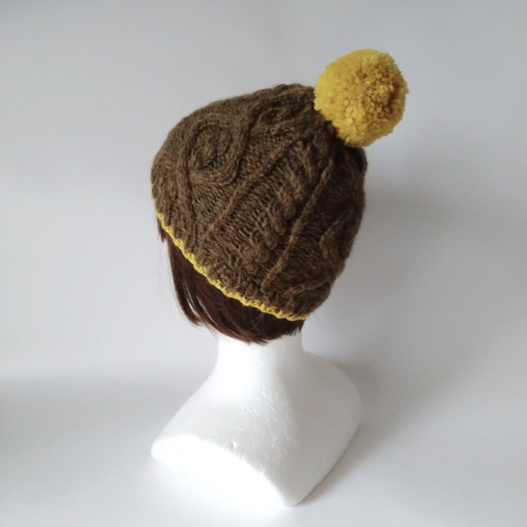 【訂做】阿蘭圖案針織帽（卡其色&amp;黃色） 第5張的照片
