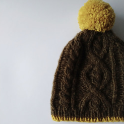 【訂做】阿蘭圖案針織帽（卡其色&amp;黃色） 第7張的照片