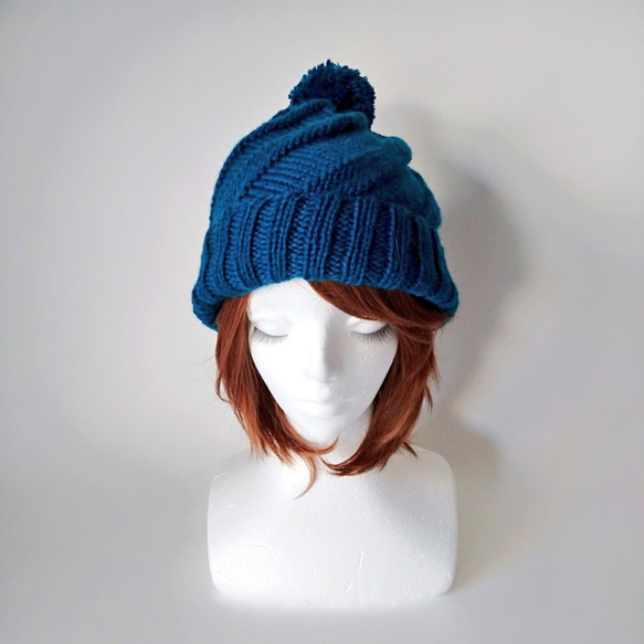 【訂做】螺旋針織帽A型（翠藍） 第2張的照片