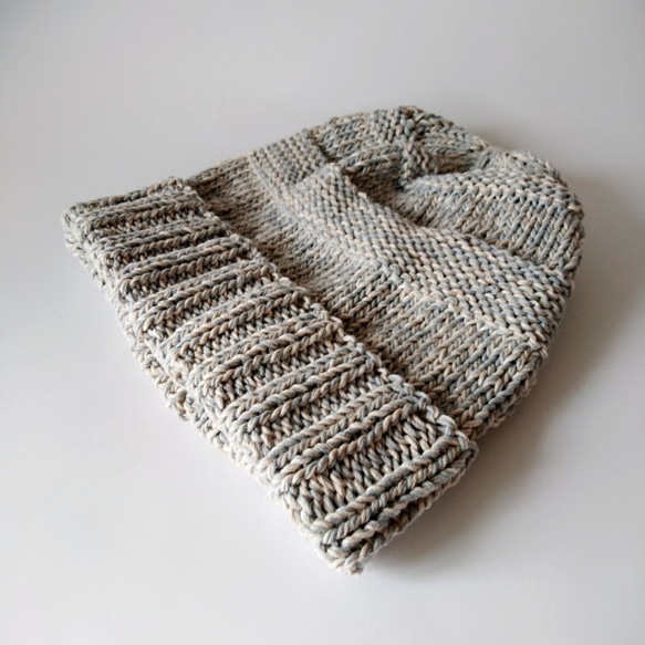 [訂單生產]棉針織帽（淺灰色和米色MIX） 第8張的照片