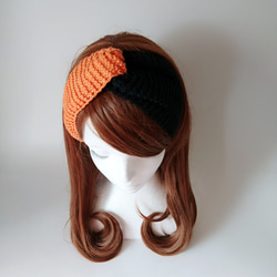 【受注製作】コットン糸のバイカラーヘアバンド（オレンジ＆黒） 2枚目の画像