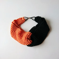 【受注製作】コットン糸のバイカラーヘアバンド（オレンジ＆黒） 6枚目の画像