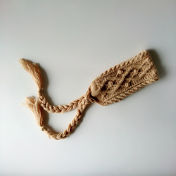 【受注制作】三つ編みがついたアラン模様のヘアバンド(ソフトベージュ) 1枚目の画像