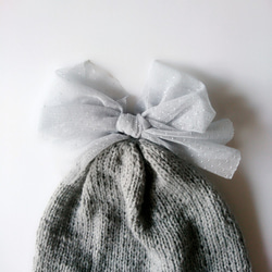 【訂做】薄紗絲帶針織帽（淺灰色） 第6張的照片