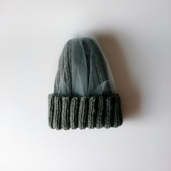【訂做】帶紗針織帽（灰色） 第2張的照片