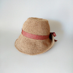 【定制】草帽（淺紅色），配有可互換的絲帶和繩索。 第2張的照片