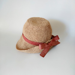 【定制】草帽（淺紅色），配有可互換的絲帶和繩索。 第3張的照片