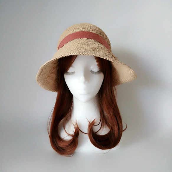【定制】草帽（淺紅色），配有可互換的絲帶和繩索。 第5張的照片