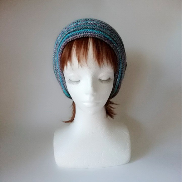 【訂做】棉毛頭巾式帽子（甜藍色） 第4張的照片