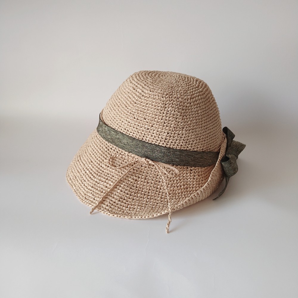 【受注制作】リボンとコードが付け替えられて、お好きなリボンに変えられる麦わら帽子（ブラック＆ゴールド）