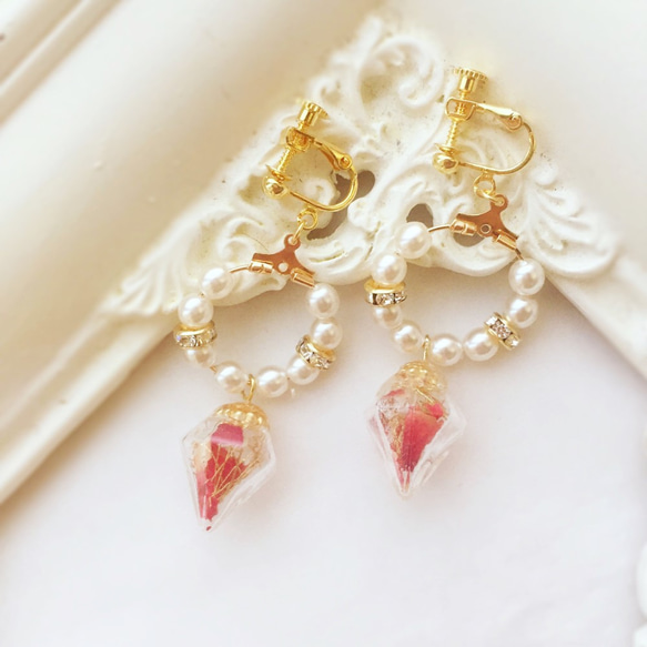 ♡red roseフープイヤリング/ピアス♡ 3枚目の画像