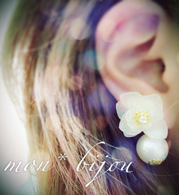 ✿✿3種方式✿繡球花和珍珠花束耳環（耳環） 第1張的照片