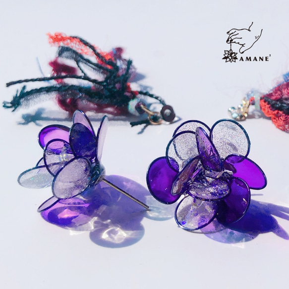 金魚花火 - 暗い紫　(糸 タッセルピアス) 限量 3枚目の画像