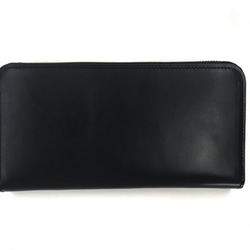 ラウンドジップ長財布 ーmelissaー 蜜蝋革 ピット製法ヌメ革 ブラック 財布 レザー 2枚目の画像