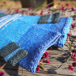 値下げ50％オフ　ピコット編みが可愛いハンドウォーマー・海 3枚目の画像