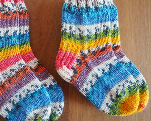 編み図】靴下 サイズ13cm 15cm ソックブロッカー型紙付 編み図