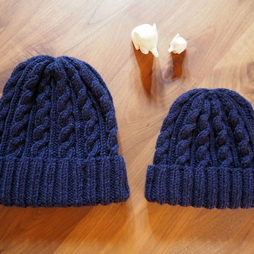 編み図】親子コーデ ケーブル模様のニット帽 編み図・パターン