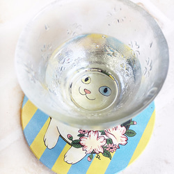 [Doo]猫浮世絵 - ヴィンテージラベル●セラミックウォーターカップコースター●癒しの小物 5枚目の画像