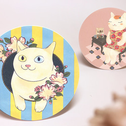 [Doo]猫浮世絵 - ヴィンテージラベル●セラミックウォーターカップコースター●癒しの小物 4枚目の画像