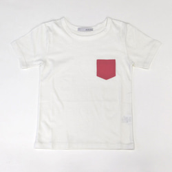 KIDS☆カラフルポケット付きオーガニックコットンTシャツ　【白×ピンク】 2枚目の画像