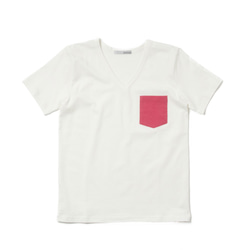 カラフルポケッツ付きTシャツ　オーガニックコットン　【白×イエロー　白×ピンク　白×ブルー】 1枚目の画像