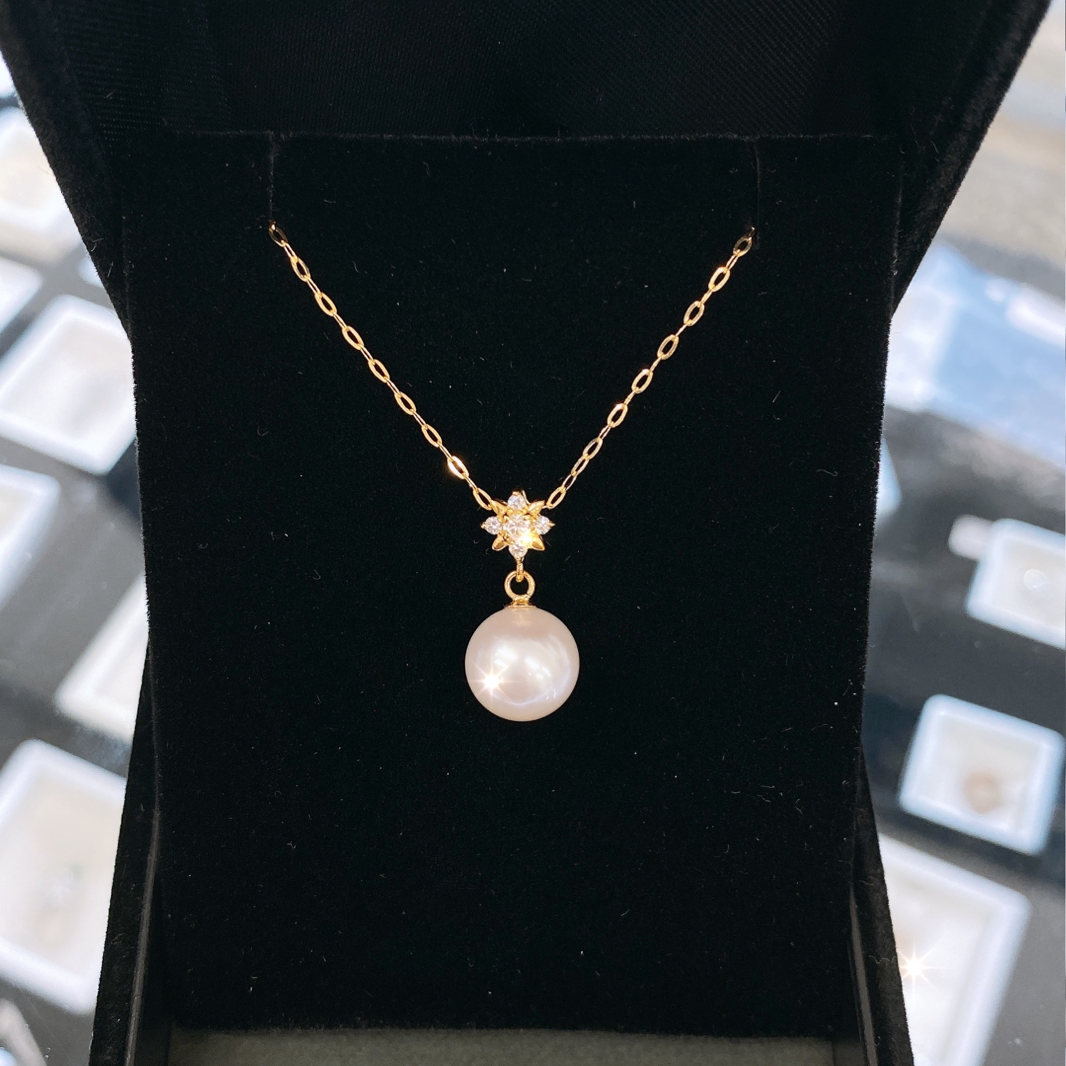 可愛い☆♪K18イエローゴルド-ダイアモンド0.07-アコヤパール8mm