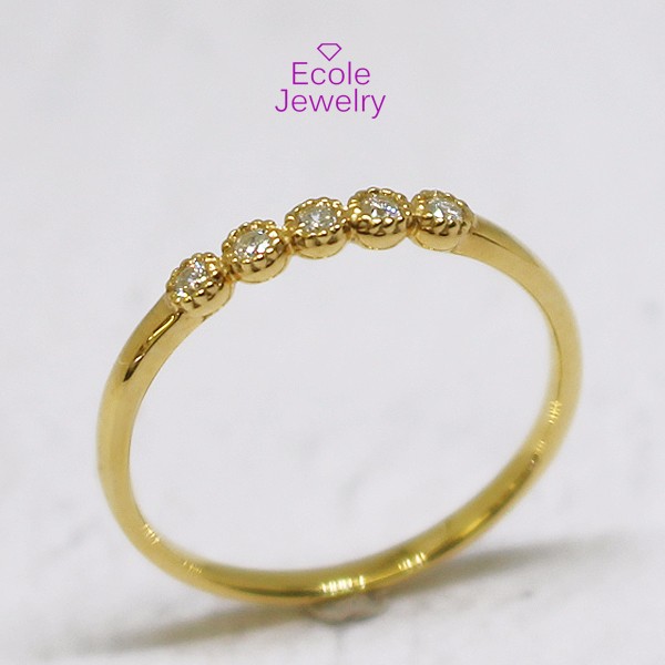 K18yellowゴールドプレーティングミル打ち5ｐリング