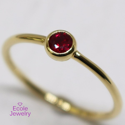 天然ルビーリング3mm・K18 指輪・リング Ecole-Jewelry 通販｜Creema 