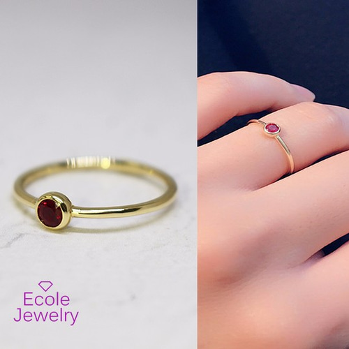 天然ルビーリング3mm・K18 指輪・リング Ecole-Jewelry 通販｜Creema 