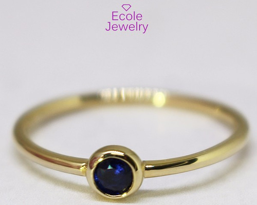 天然ブルーサファイア3mm・K18リング 指輪・リング Ecole-Jewelry