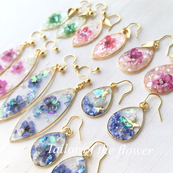 送料無料　ひと粒の小さな世界〜LEAF PINK〜ピアス 3枚目の画像