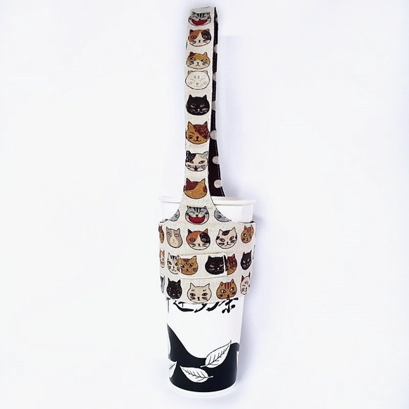 雙面飲料杯袋 貓咪 水玉點點 環保 實用 方便 可愛 第2張的照片