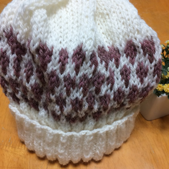 手編みウールニット帽♪小桜 2枚目の画像